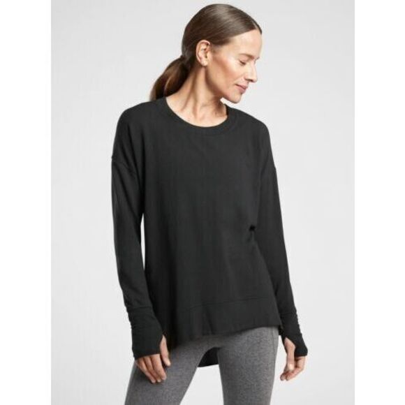 Athleta Tops - Athleta Coaster Luxe Sweatshirt Womens Large Black Crew Neck